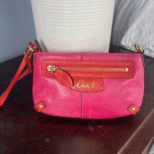 Pink & Orange Coach Leather Wristlet